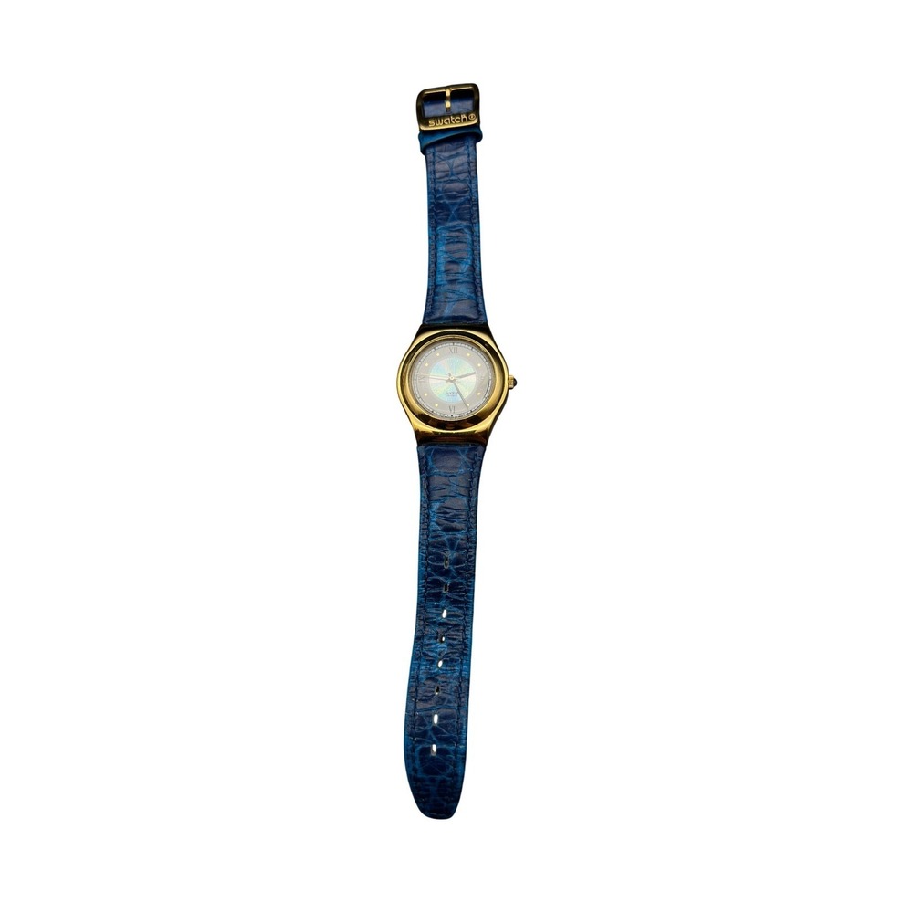 Vintage Swatch Irony Odalisque 1993 Blue Leather Holographic Dial Swiss Watch KC